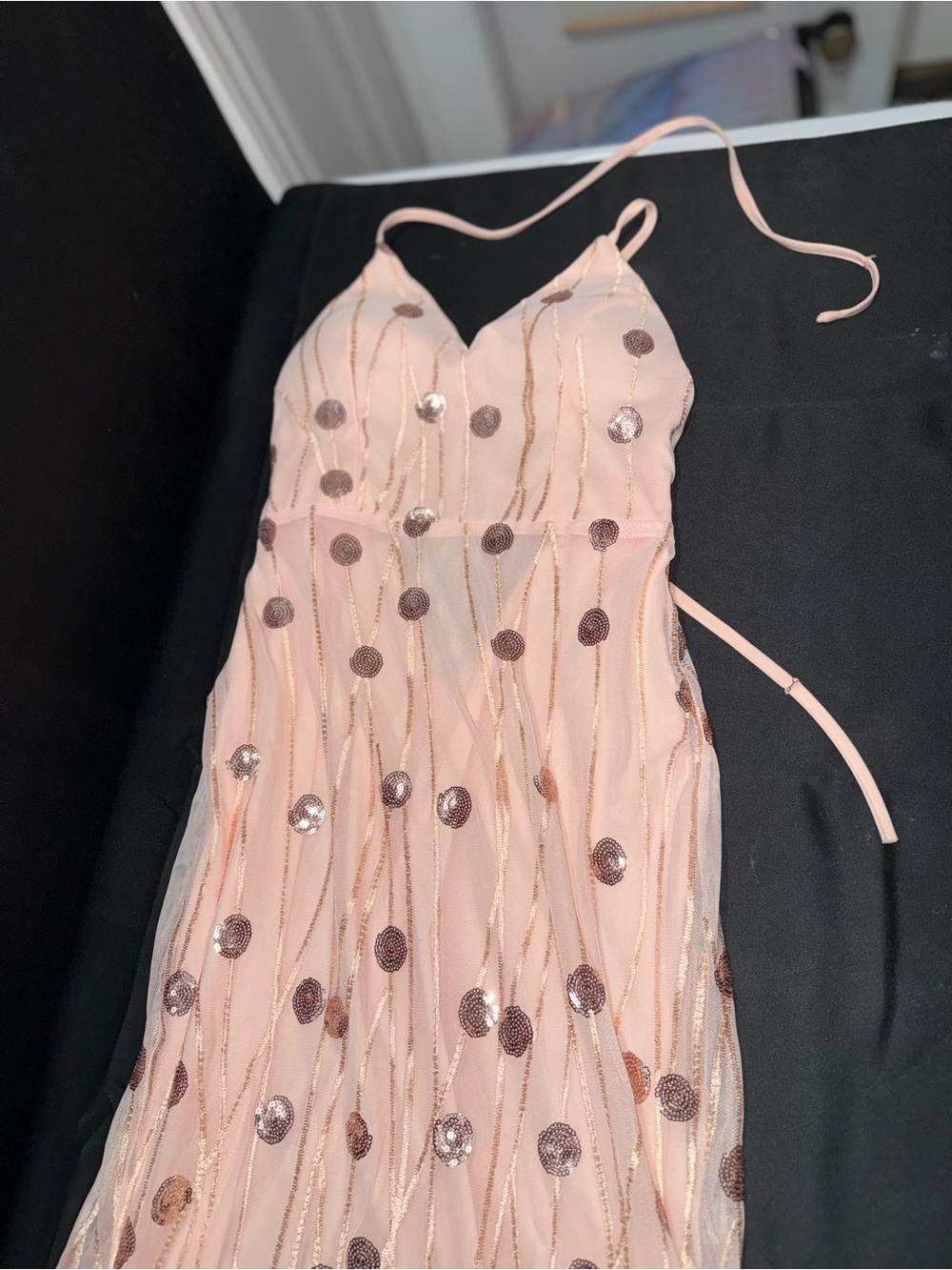 Blush Pink Sequin Dot Spaghetti Strap Dress